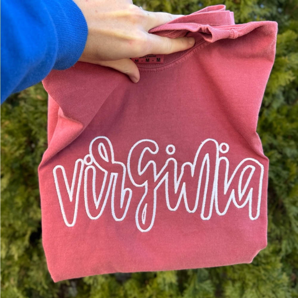 Red Embroidered 'Virginia' Graphic Sweatshirt
